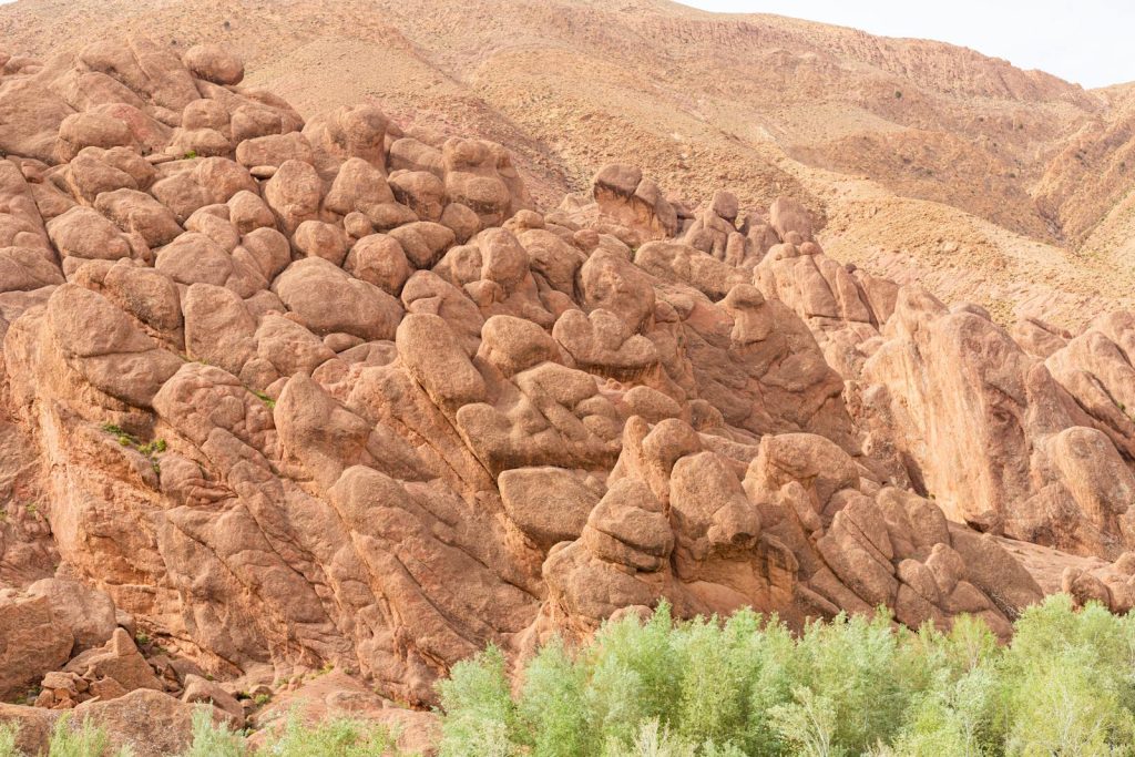 Captivating rock formations at Dades Gorge with distinct geology in a desert landscape.